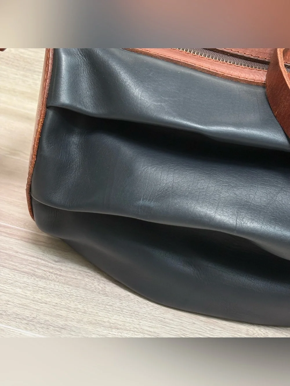 IL Gancio Blue & Brown Folded Leather Barrel Shoulder Bag